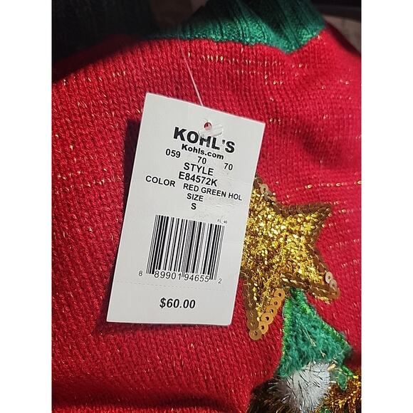 Kohl's Ugly Christmas Sweater 33 Degrees sz S Red & Green Bells Pom Poms - Picture 6 of 9